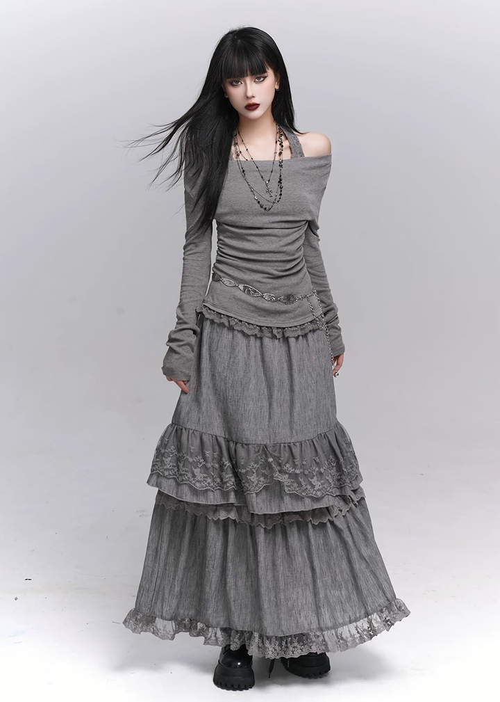 LACE HALTER OFF-SHOULDER TOP / LG1338