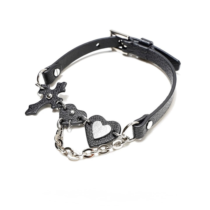 Dark cross love heart rivet choker / A1108