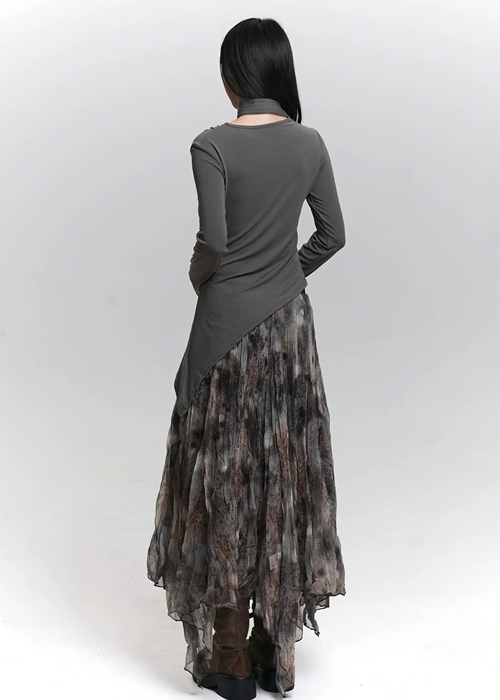 ASYMMETRIC DRAPE NECK TOP/LG1468