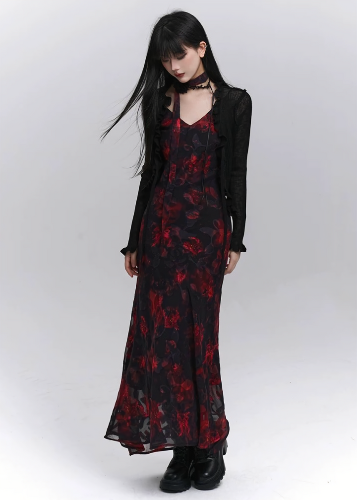 Dark Flower Long Cami Dress/lg1273_e4r