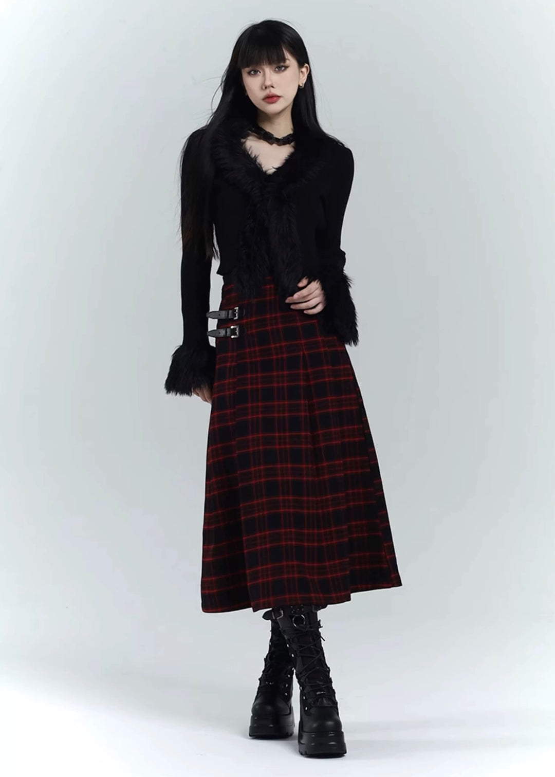 black red check skirt / LG1200