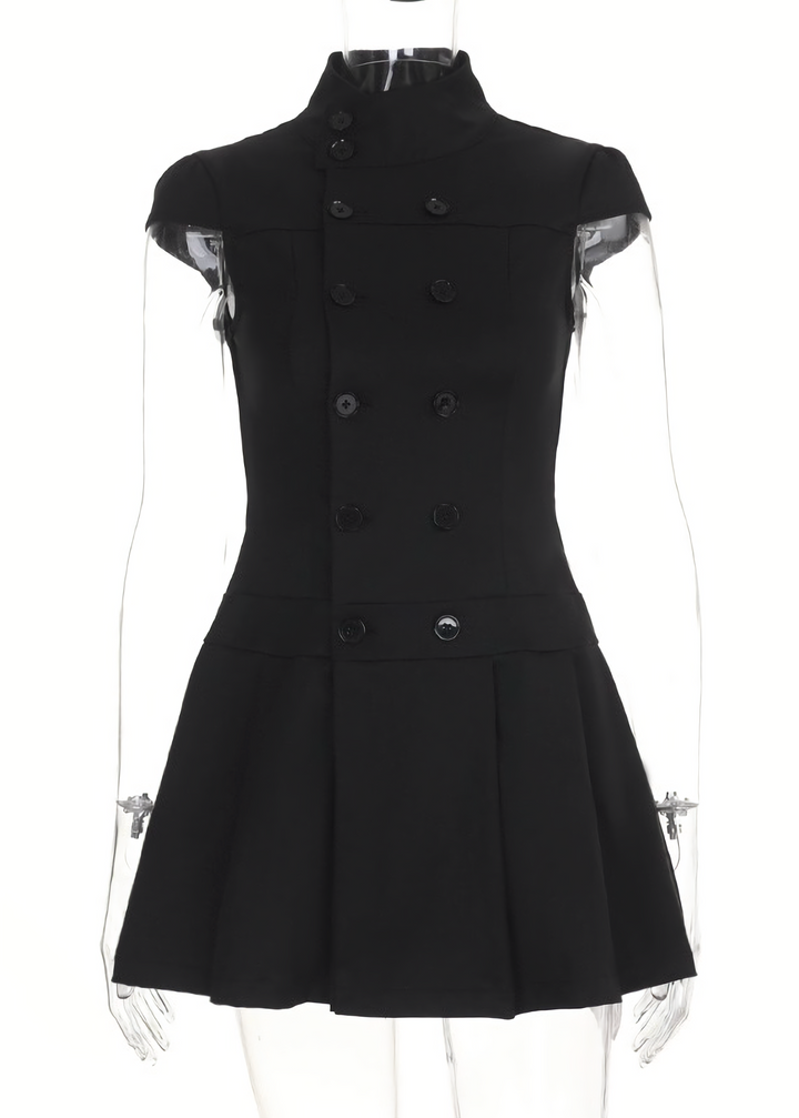 DARK DOUBLE-BREASTED PLEATED MINI DRESS / LG1694