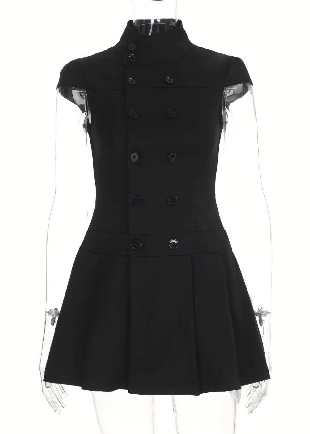 DARK DOUBLE-BREASTED PLEATED MINI DRESS / LG1694