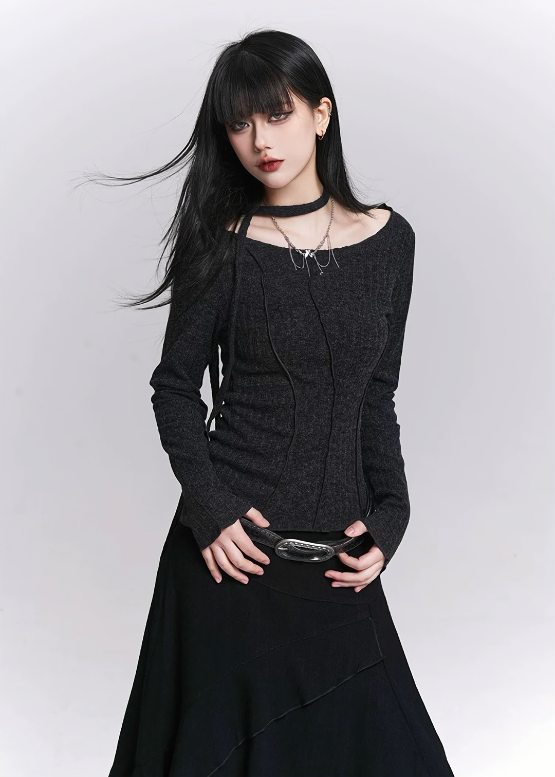 NECK STRAP RIB SLIM TOP / LG1525