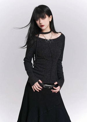 NECK STRAP RIB SLIM TOP / LG1525