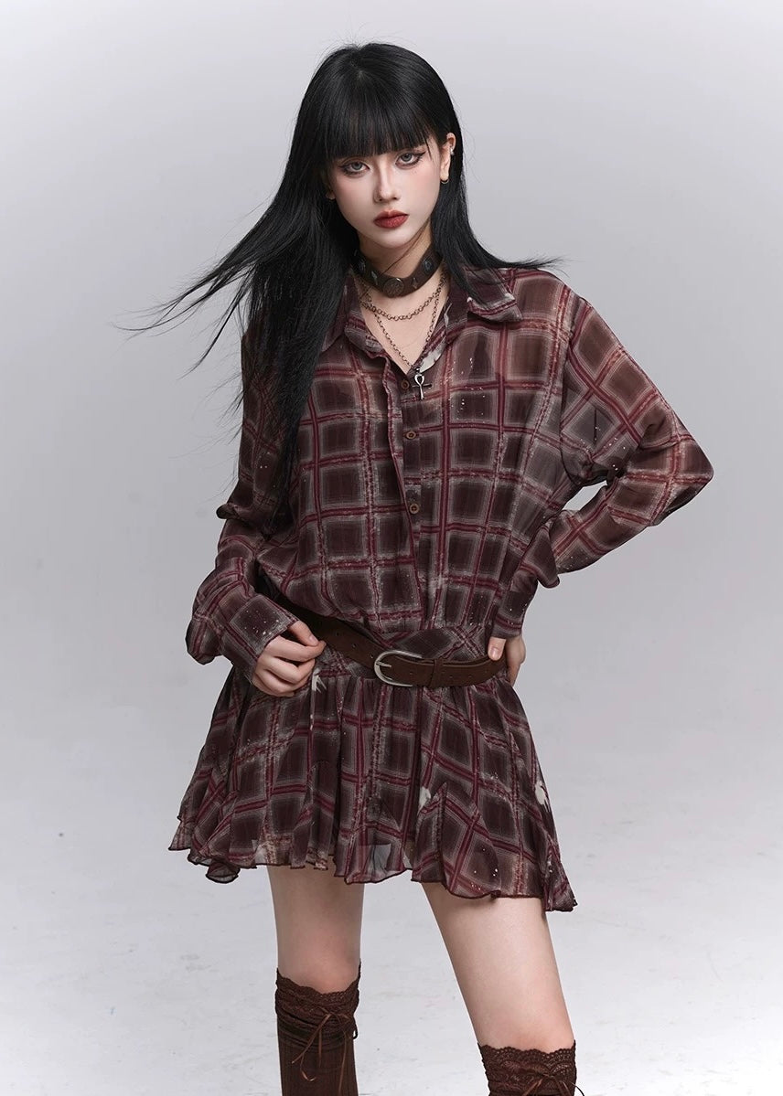Vintage Check Frill Onepiece / lg1360