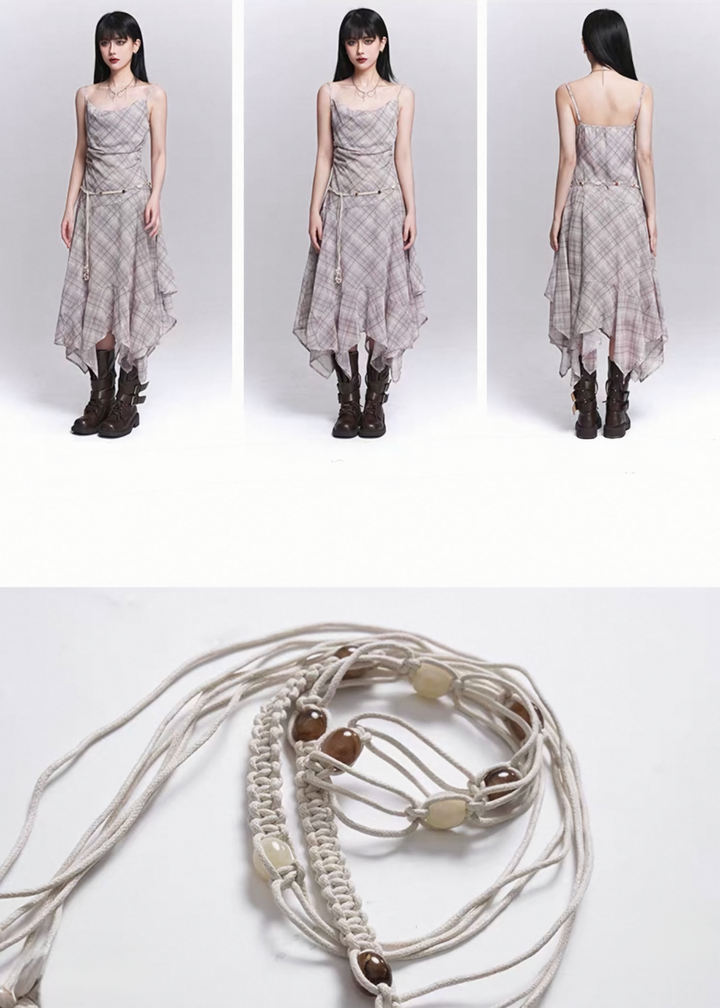 PLAID DRAPE IRREGULAR DRESS / LG1545