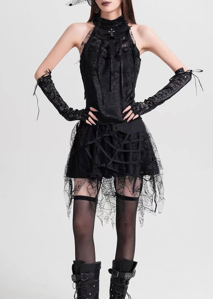 GOTHIC CROSS LACE HALTER TOP / LG1580