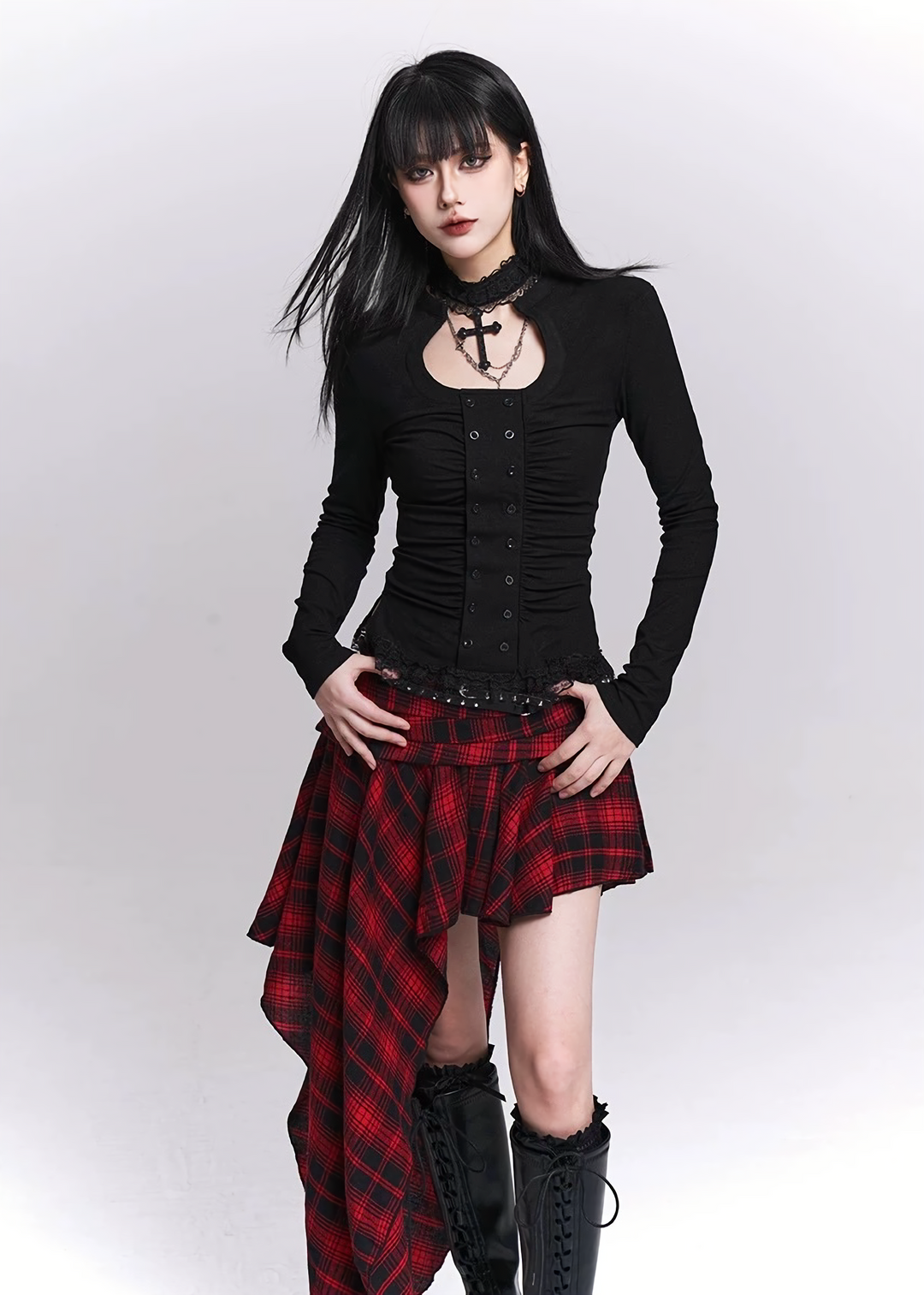 GOTHIC CROSS CHECK SKIRT SET