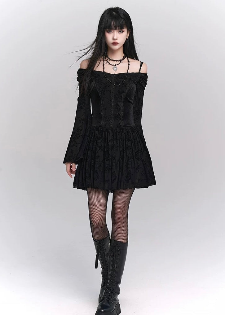 【即日配送】black one shoulder strap dress / LG1173