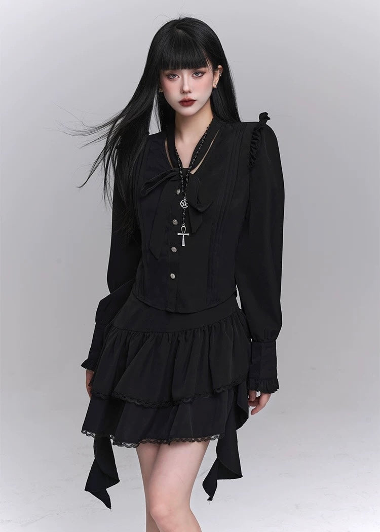 gothic black shirt & ghost ruffle skirt / LG1233