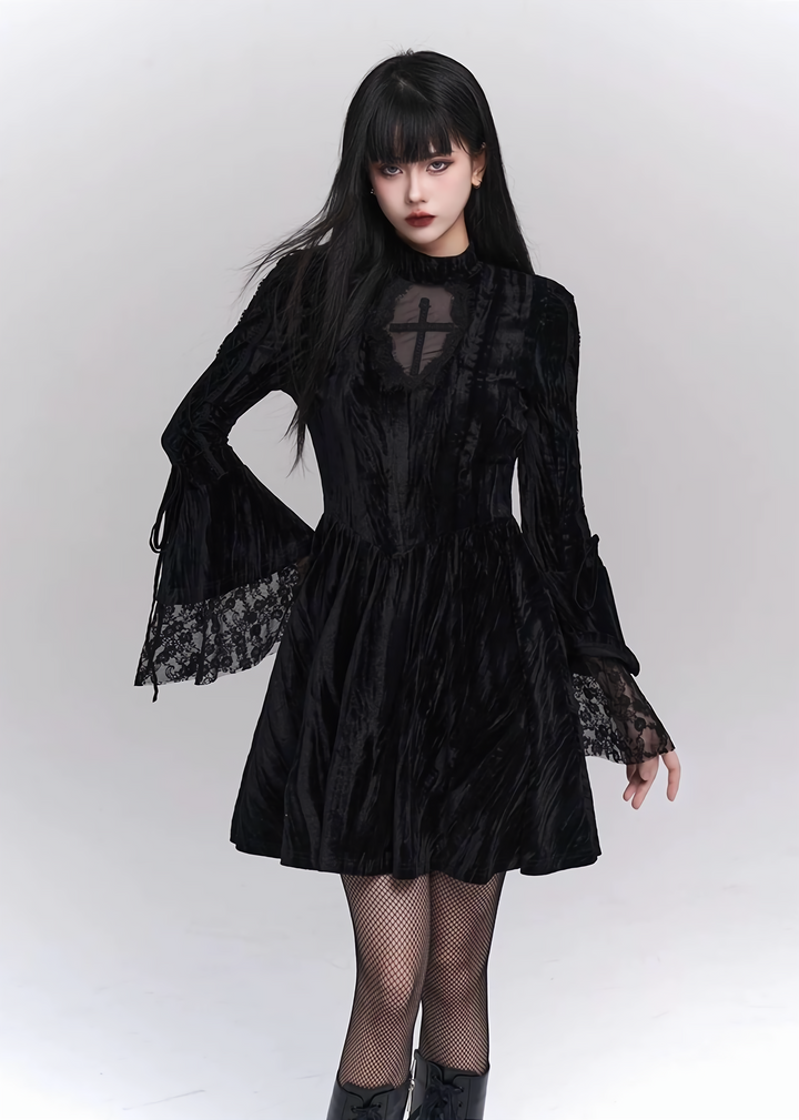 goth velvet lacing mini dress / lg1139