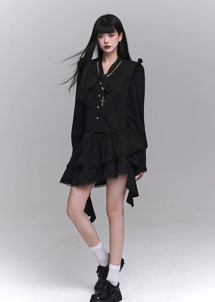 gothic black shirt & ghost ruffle skirt / LG1233