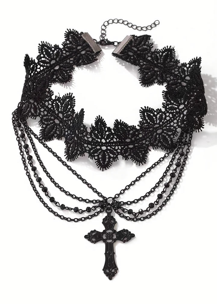 DARK CROSS LACE CHOKER / A1131_e4r