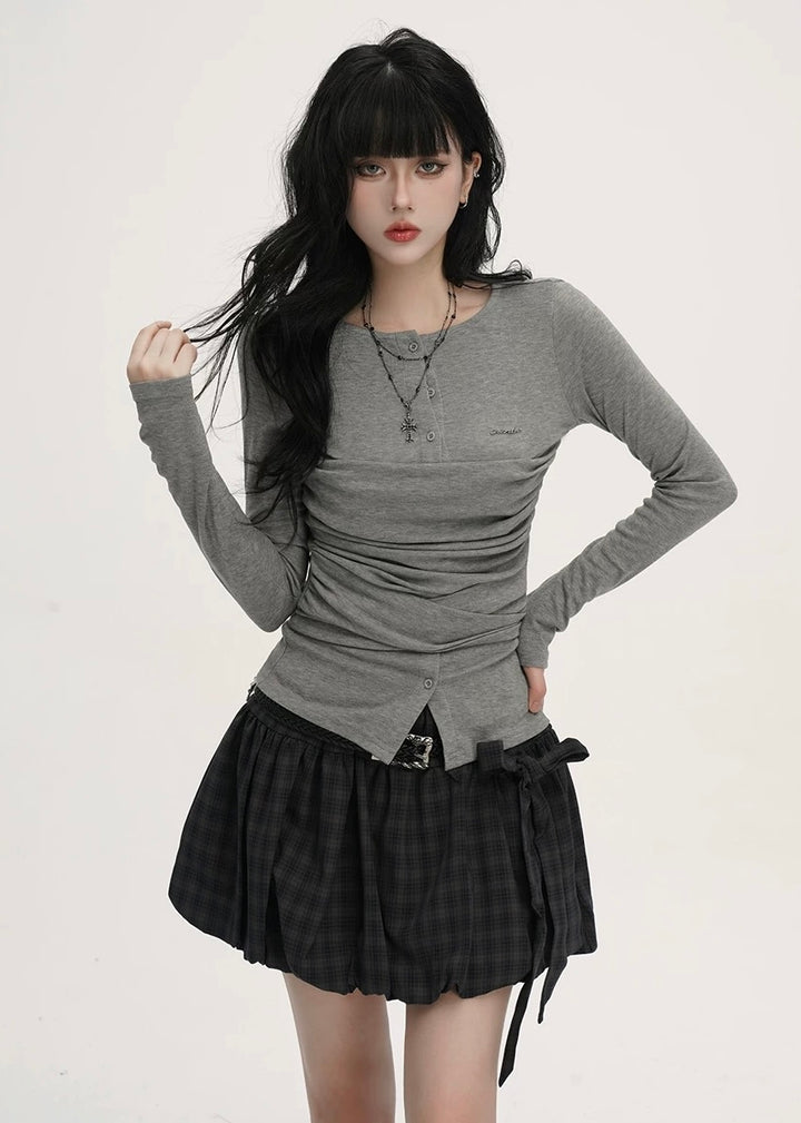 Henley Neck Drawstring Tops / LG1394