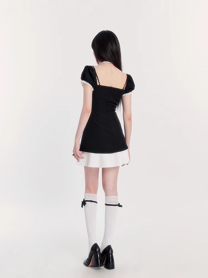 French style square neck mini dress/vo1123