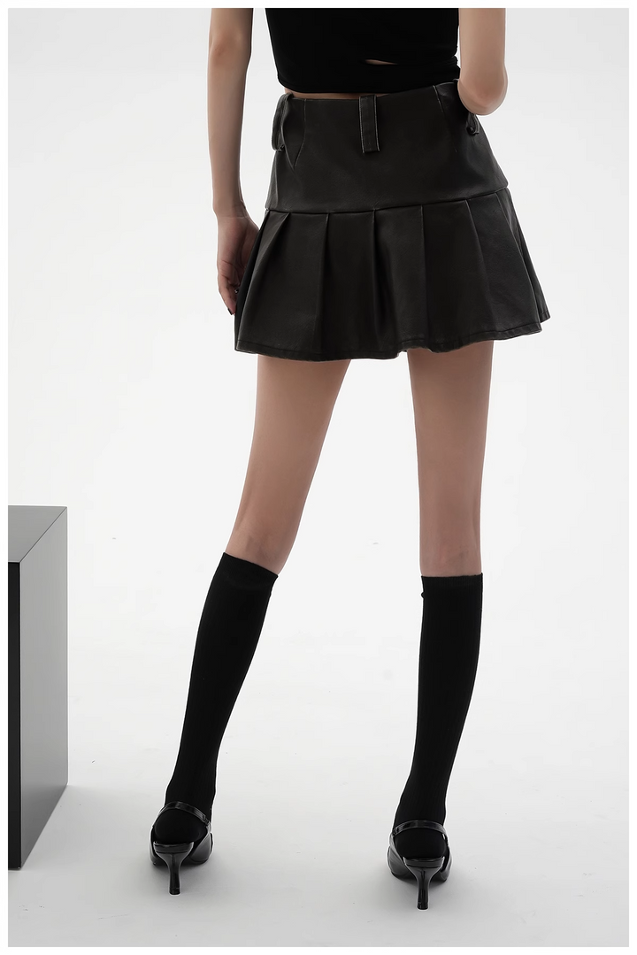 pu leather pleated skirt/sr1103