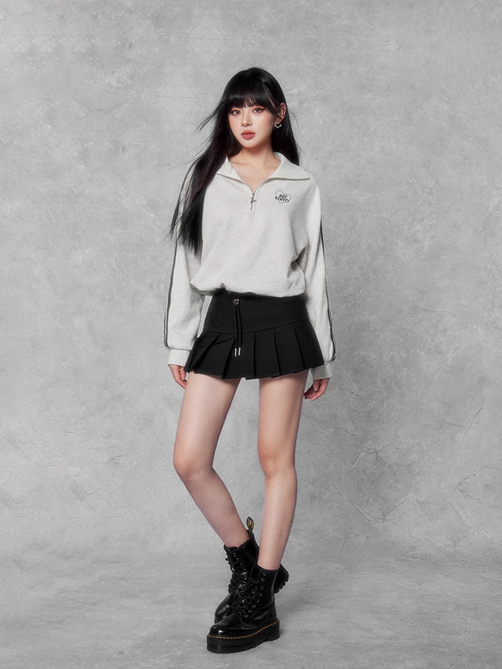 Half zip short sweatshirt & short skirt set/vo1103