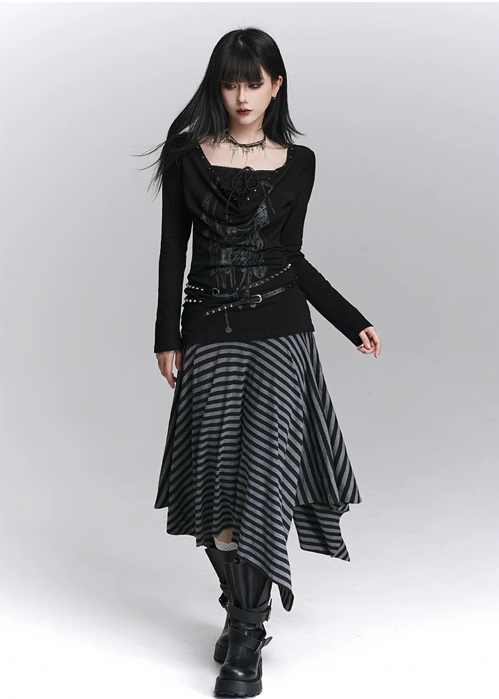 SHADOW STRIPE ASYMMETRY SKIRT / LG1445