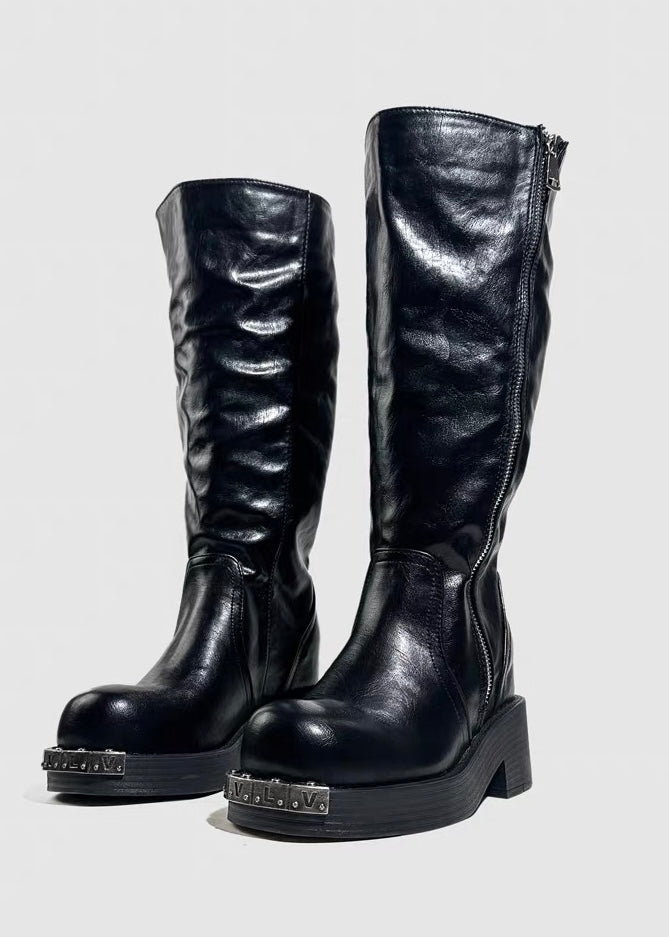 DARK METAL PLATE LONG BOOTS / V1185