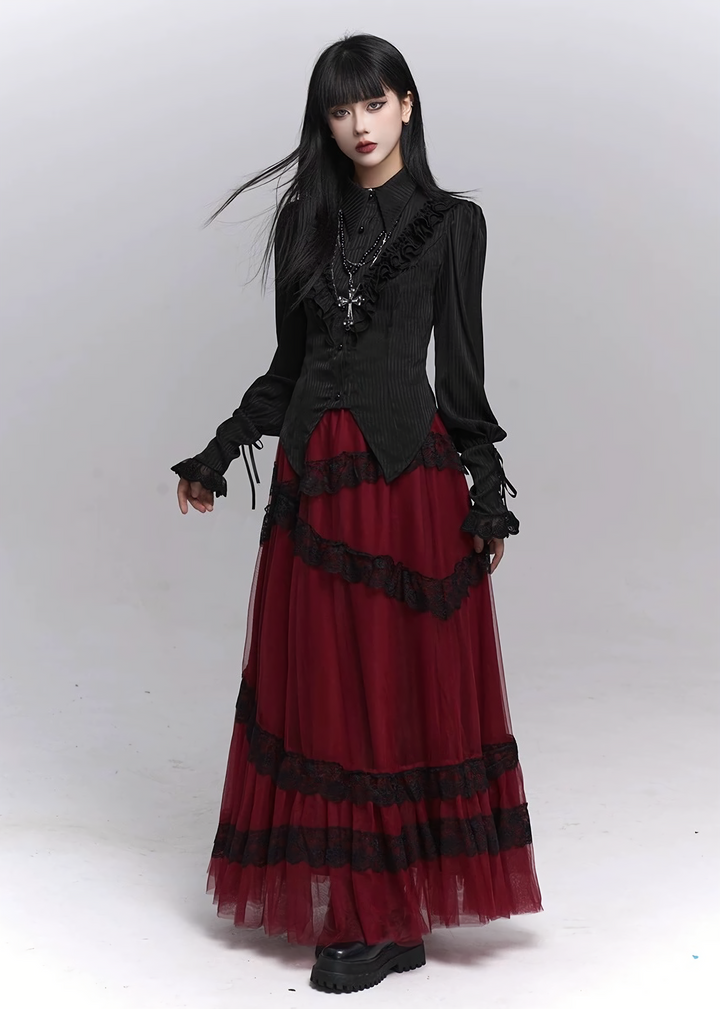 GOTHIC RUFFLE SHIRT TULLE SKIRT SET