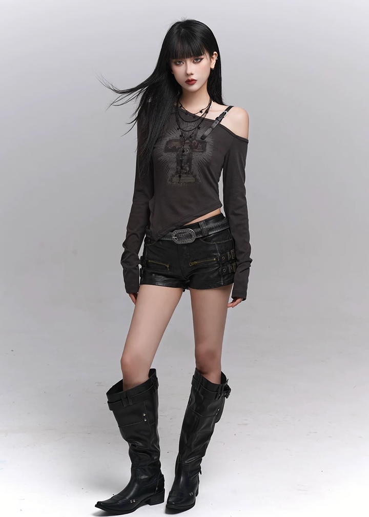 ASYMMETRY CROSS OFF SHOULDER TOP / lg1331