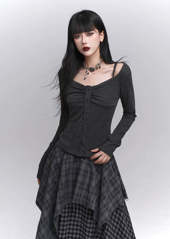 Gothic Ruched Button Top / lg1352
