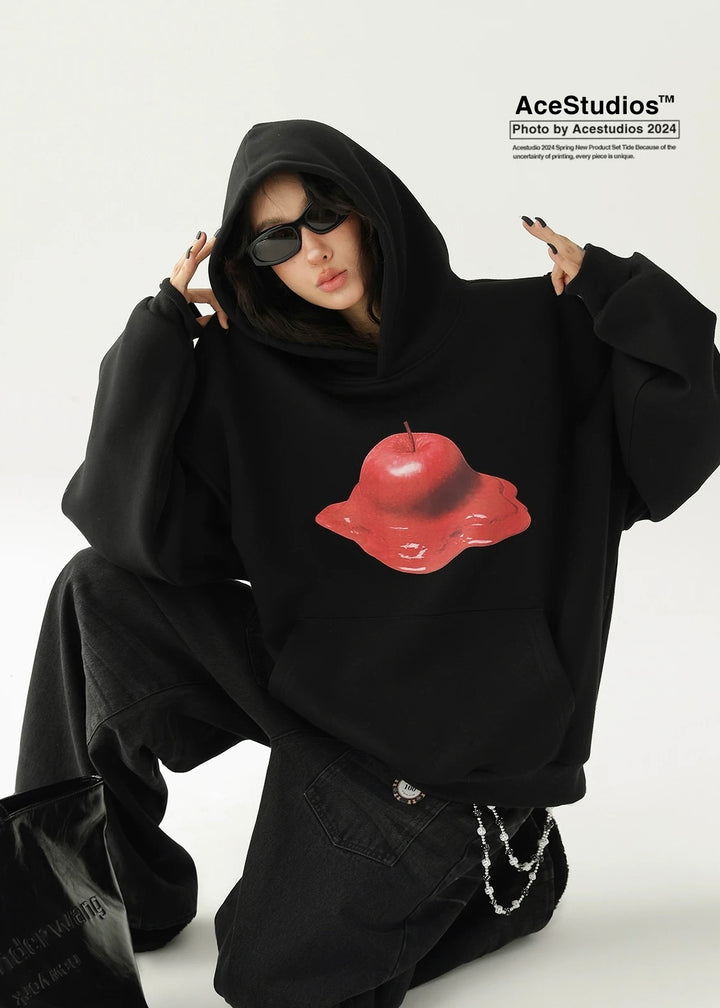 apple print hooded pullover / AS1174