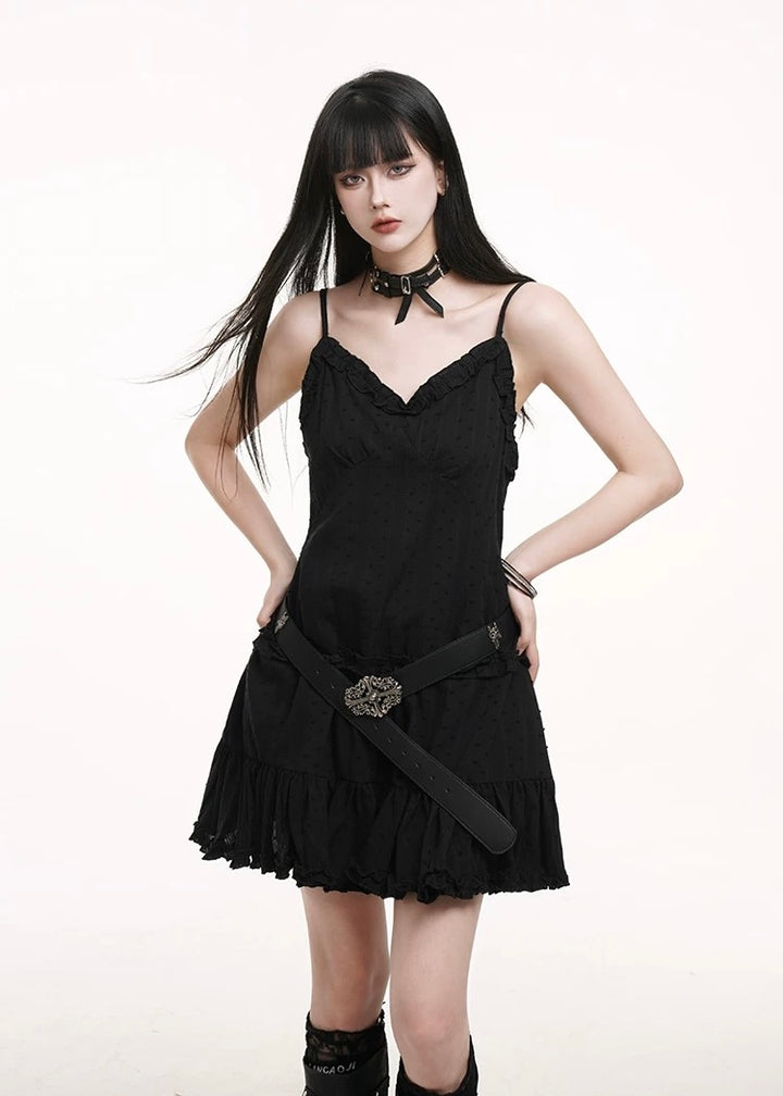 v-neck suspender black dress / LG1247