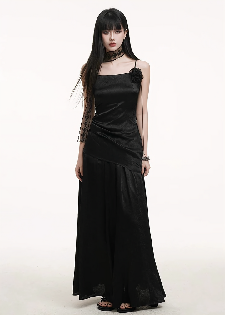 Asymmetrical camisole + A-line pleated skirt set / lg1256