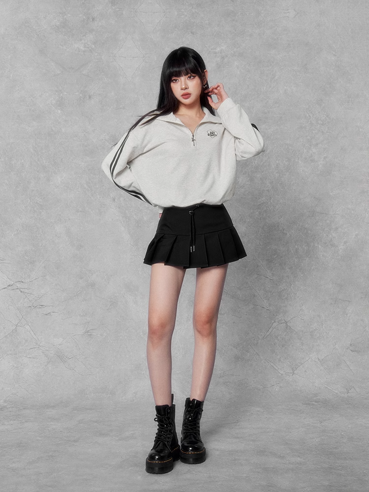 Half zip short sweatshirt & short skirt set/vo1103