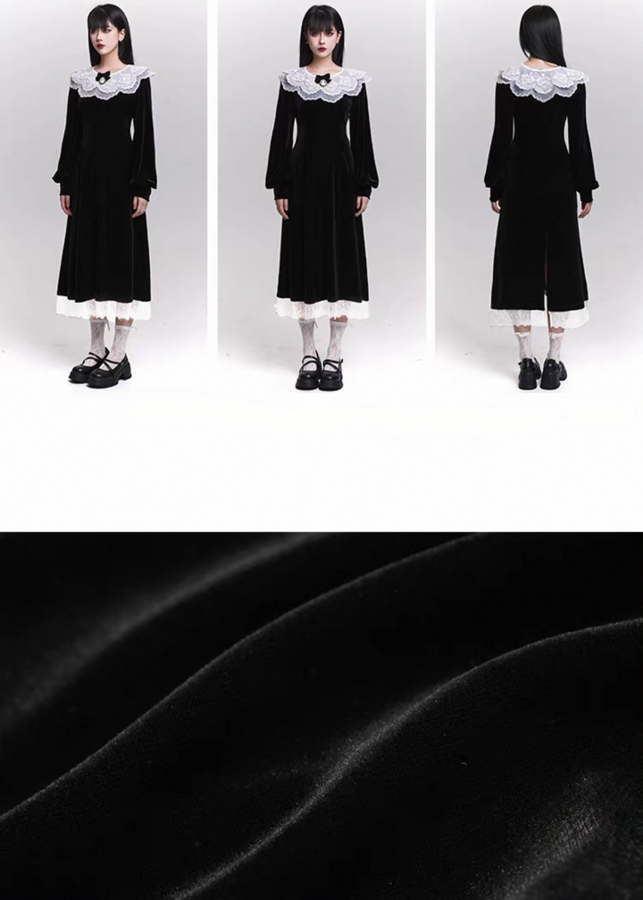 VELVET LACE COLLAR LONG DRESS / LG1471