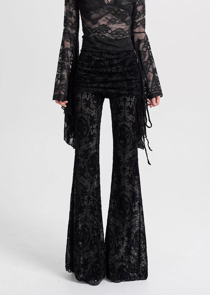 LACE FLARE SEE-THROUGH PANTS / LG1188_e4r