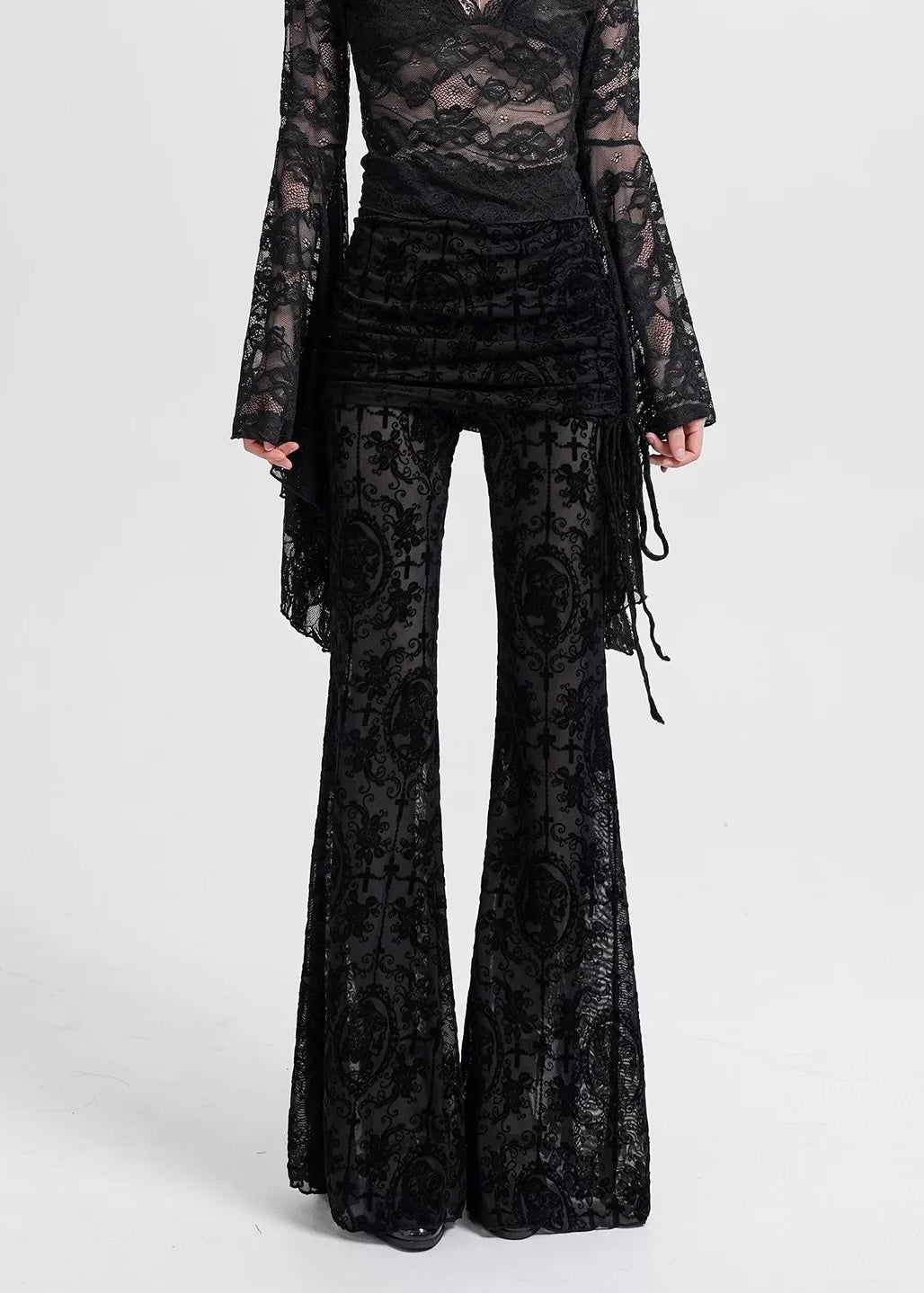 lace flare see-through pants / LG1188_e4r