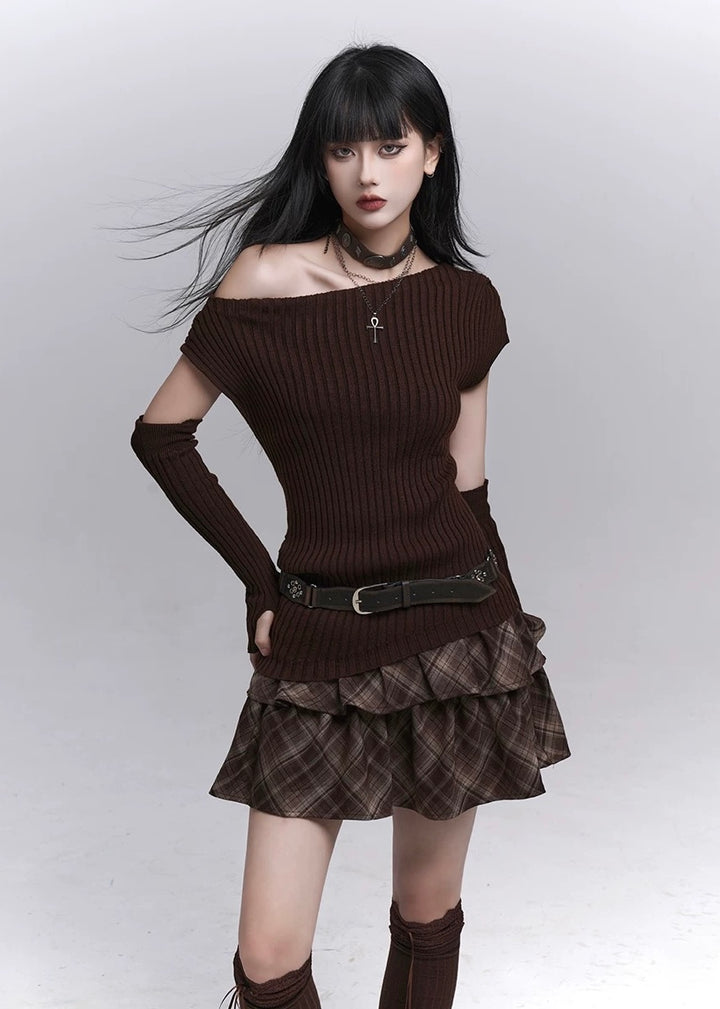 Ribbed Off-Shoulder Knit Set / lg1356_e4r