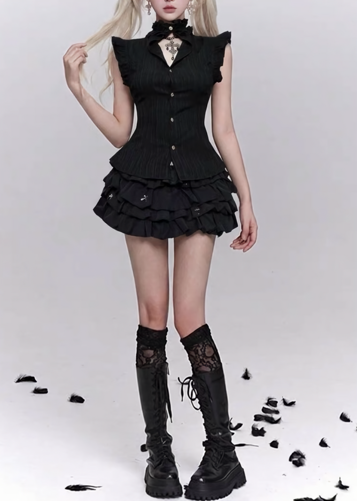 GOTHIC RUFFLE PEPLUM TOPS / LG1666