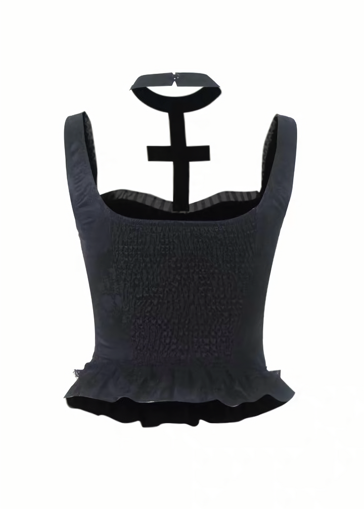 GOTHIC LACE-UP TOP &amp; RUFFLE MINI SKIRT / LG1693