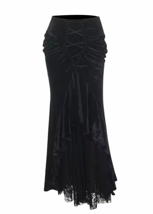VELVET LACE-UP FISHTAIL SKIRT / LG1728