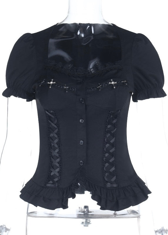 GOTHIC CROSS LACE-UP PEPLUM TOP / LG1671