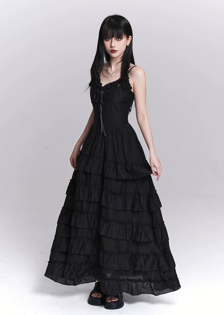 GHOST TIERED LONG DRESS / LG1550