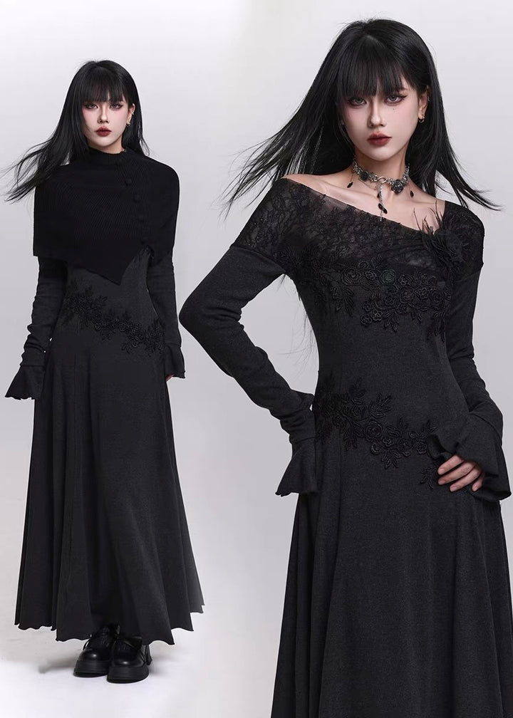 LACE ACCENT OFF-SHOULDER MAXI DRESS / LG1460