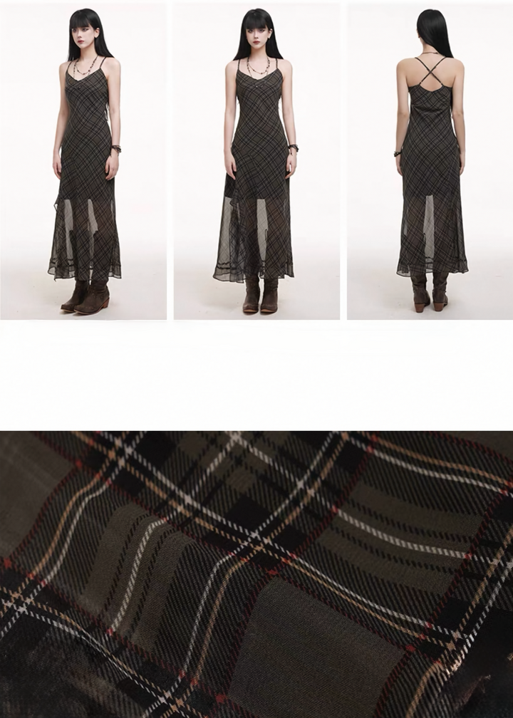 Sheer Check Camisole Dress/lg1252 