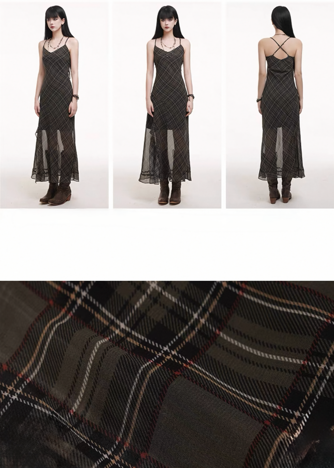 Sheer Check Camisole Dress / lg1252