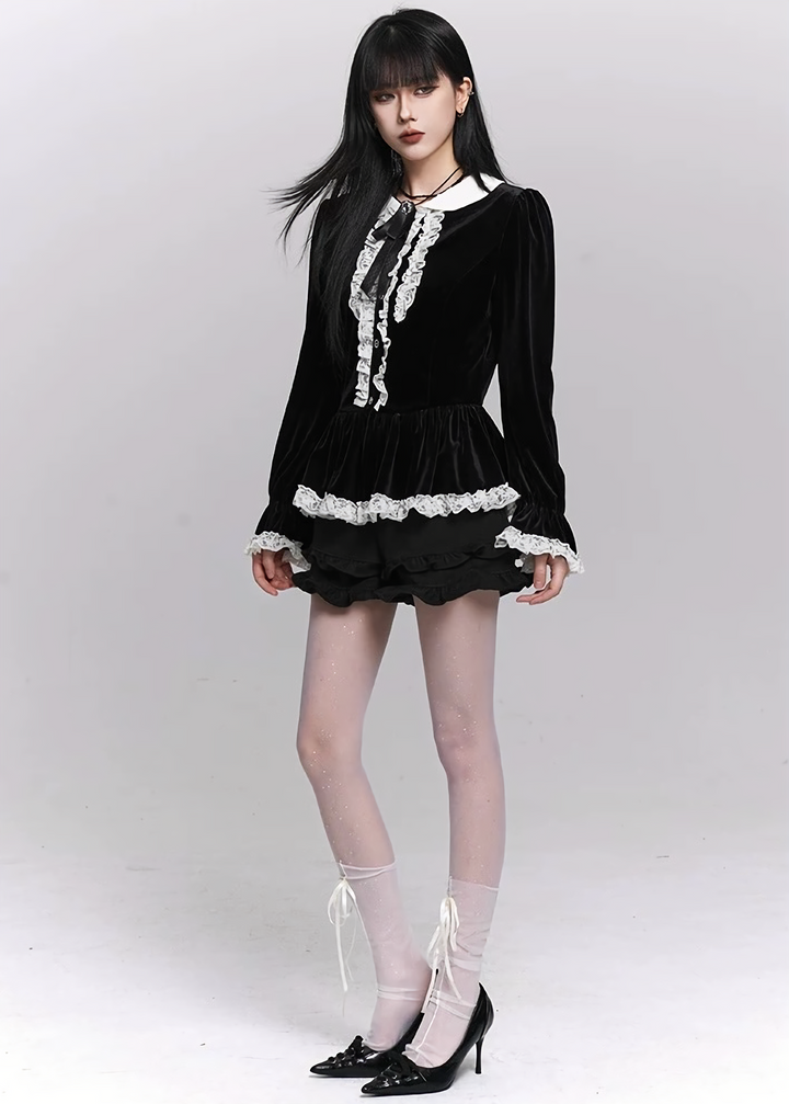 VELVET LACE COLLAR BLOUSE / LG1495