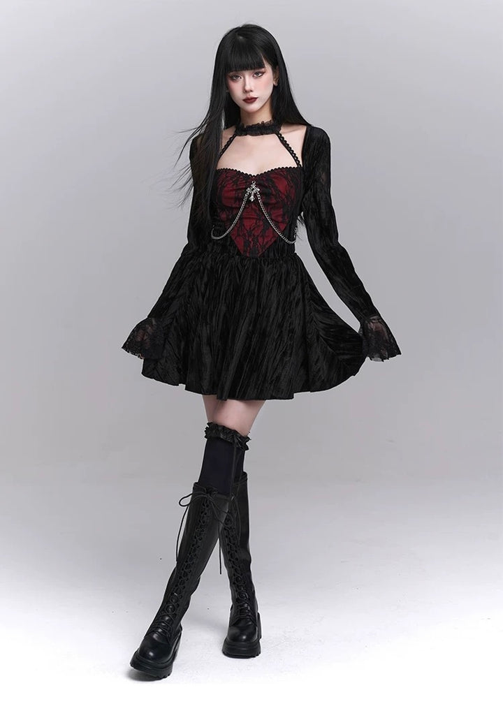 gothic frill velvet dress / LG1217