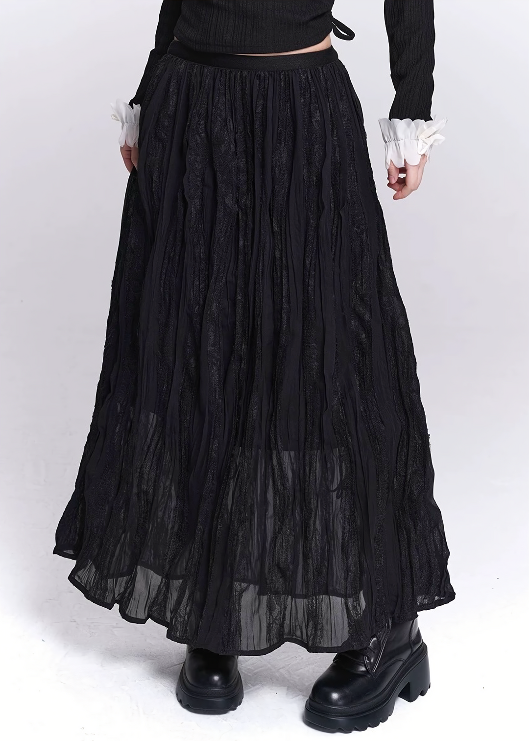 PATCHWORK LACE LONG SKIRT / LG1535