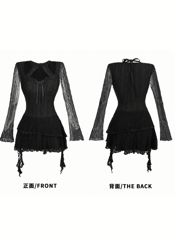 HALTER RIBBON LACE MINI DRESS / LG1714