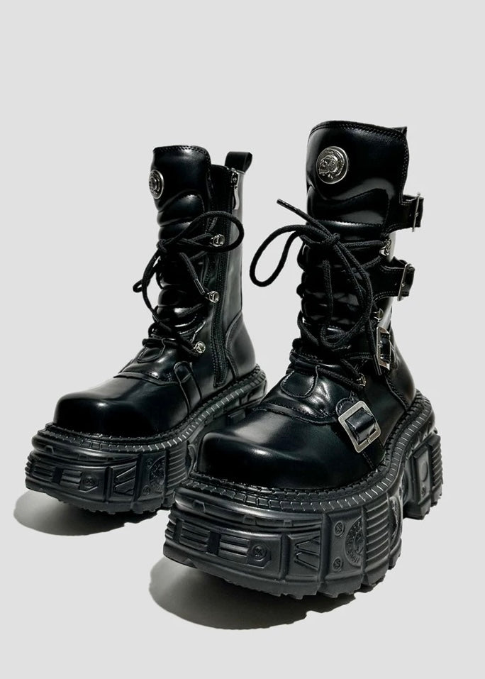 heavy metal punk waffle mid boots / v1105