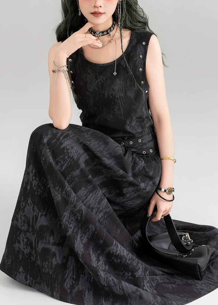 DARK MARBLE BELTED DRESS / LG1602