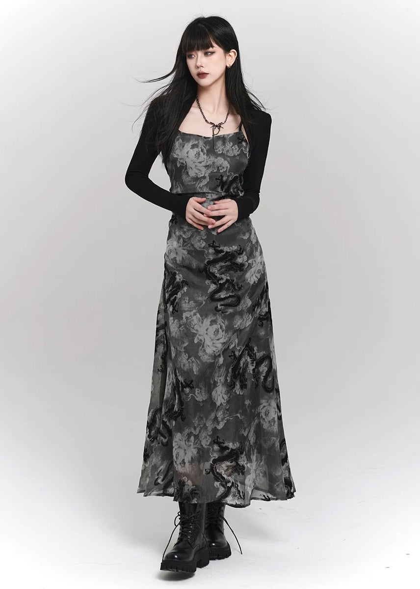 Black Mirage Dragon Dress & Veil Touch Sheer Bolero / lg1328